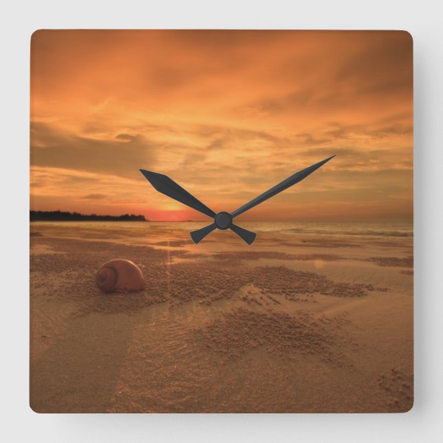 Relógio Quadrado Por do sol em uma praia tailandesa (Frente)