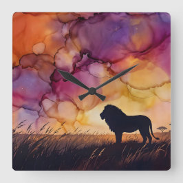 Relógio Quadrado Pôr do sol na Savana