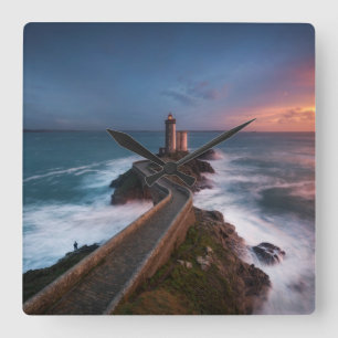 Relógio Quadrado Por do sol Plouzané Finistère do farol, Britta