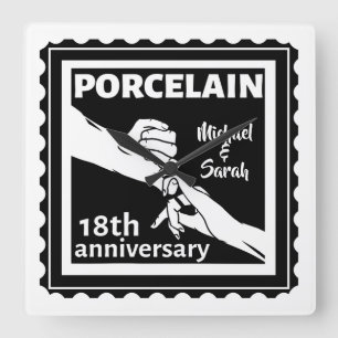 Relógio Quadrado porcelana tradicional do 18º aniversário de casame