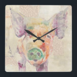 Relógio Quadrado Porco de Colagem da Fazenda de Água<br><div class="desc">Artista de Fazenda Collage Pig: Jennifer Goldberger</div>