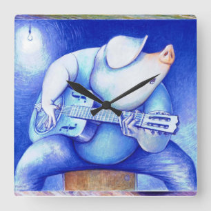 Relógio Quadrado Porco que joga o wallclock da guitarra