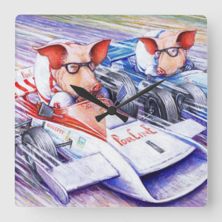 Relógio Quadrado Porcos que conduzem o pulso de disparo de parede