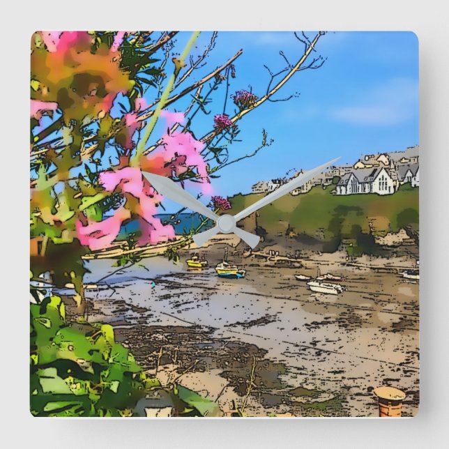 Relógio Quadrado Port Isaac Cornwall Harbour Fisherman’s Friends   (Frente)