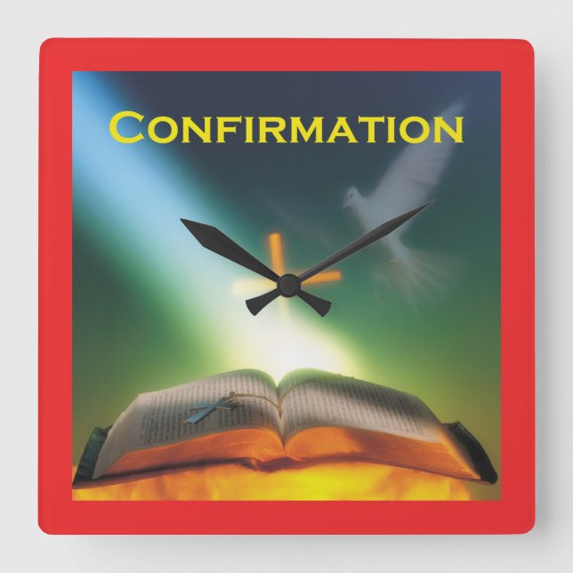 Relógio Quadrado Porta de confirmação, Bíblia, cruz (Frente)