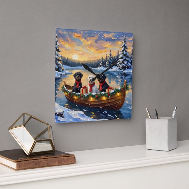 Relógio Quadrado Portuguese Water Dog Christmas Boat Holiday (Escritório)