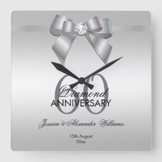 Relógio Quadrado Posh Gem Arco & Ribbon 60º Aniversário de Casament