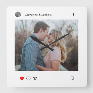 Relógio Quadrado Posta de Estilo de Mídia Social Foto e Nome