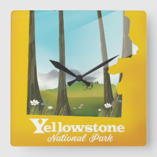 Relógio Quadrado Poster de férias do Parque Nacional de Yellowston