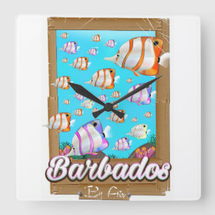Relógio Quadrado Poster de viagens de peixes tropicais de Barbados