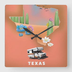 Relógio Quadrado Poster de viagens do Texas