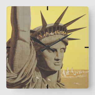 Relógio Quadrado Poster de viagens Para Nova Iorque, United Air Lin