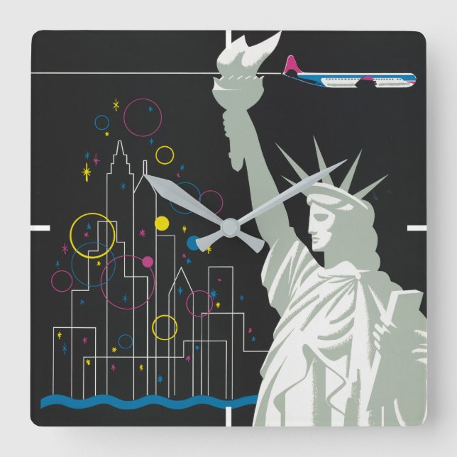 Relógio Quadrado Poster de viagens Para Voar Northwest Airlines (Frente)