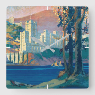 Relógio Quadrado Poster de viagens vintage Para Linhas Centrais De