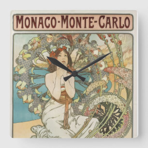 Relógio Quadrado Poster de Vintage Mont-Carlo por Alphonse Mucha