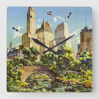 Relógio Quadrado Poster vintage Central Park Nova Iorque