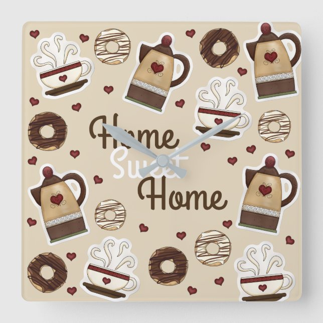 Relógio Quadrado Pote de café e taça (Frente)