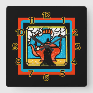 Relógio Quadrado Pote do chá em um olhar do vitral em um pulso de