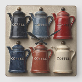 Relógio Quadrado Potes de Café Antigos 