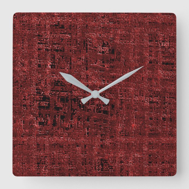 Relógio Quadrado Praças vermelhas sobrepostas, encharcadas (Frente)