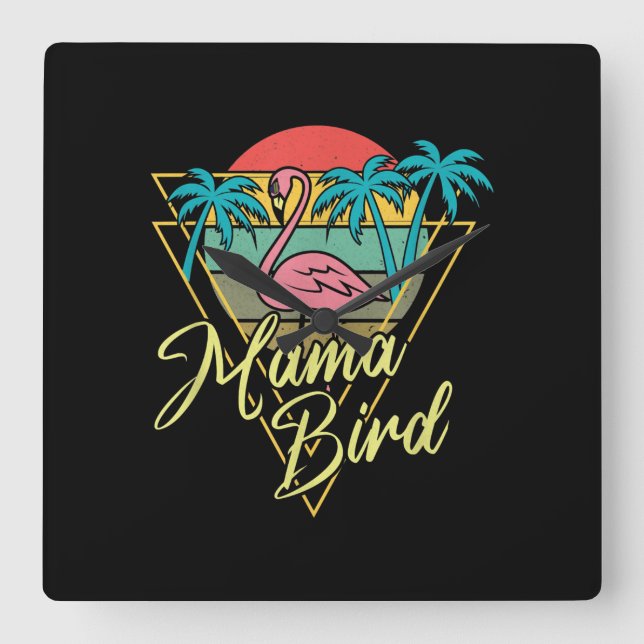 Relógio Quadrado Praia de Palm Sunset Sunset Palm 80 da Mama Bird F (Frente)