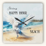 Relógio Quadrado Praia de Papagaio Funny Dancing<br><div class="desc">Relógio de parede com uma pintura de um papagaio de dança engraçado na praia. Um belo relógio para uma casa de praia ou um presente para um amante de praia.</div>
