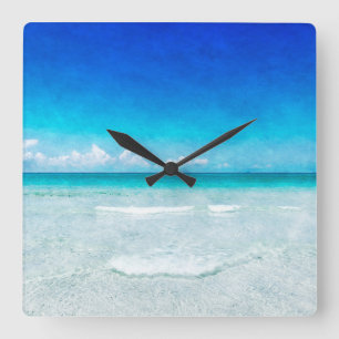 Relógio Quadrado Praia tropical na Flórida Teal Aqua Turquoise Blue