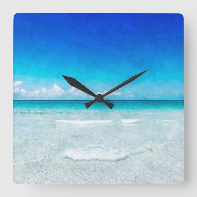 Relógio Quadrado Praia tropical na Flórida Teal Aqua Turquoise Blue (Frente)