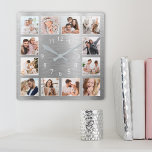 Relógio Quadrado Prata elegante de fotos da família personalizada<br><div class="desc">Crie facilmente o seu próprio relógio personalizado de parede metálica prateada com as suas fotografias familiares personalizadas. Para obter os melhores resultados,  recorte as imagens para o quadrado - com o ponto de foco no centro - antes de carregar.</div>