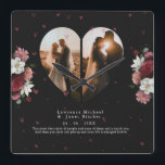 Relógio Quadrado Prescrições de dia de os namorados de casal Floral<br><div class="desc">A canvas personalizada minimalista de "colagem em forma de coração" impressa contém 2 grandes fotos de trabalho de arte. DESIGN TIPS: personalize ainda mais para alterar o tamanho ou a fonte do texto. Para solicitar sem texto,  você também pode excluir o texto e a Mensagem de Amor</div>