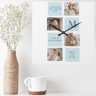 Relógio Quadrado Presente Azul dos Melhores Pais das Fotos de Colag