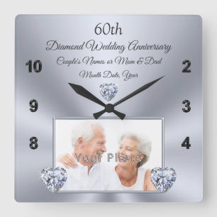 Relógio Quadrado Presente de aniversário de casamento de 60 anos c