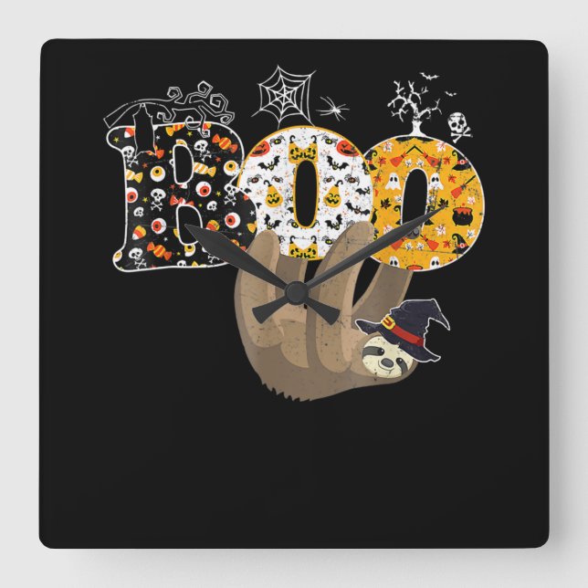 Relógio Quadrado Presente de aranha | Boo Halloween Com Chapéu De B (Frente)