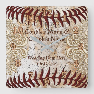 Relógio Quadrado Presente de casamento de beisebol PERSONALIZADO pa