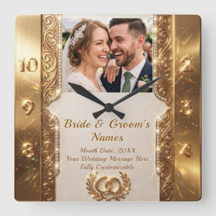 Relógio Quadrado Presente de casamento de luxo com texto de foto pe