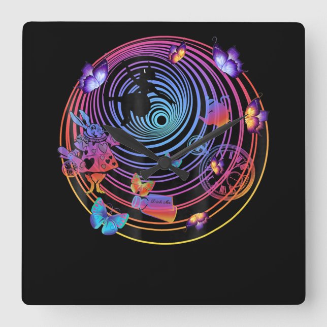 Relógio Quadrado Presente de coelho| Alice No País Das Maravilhas (Frente)