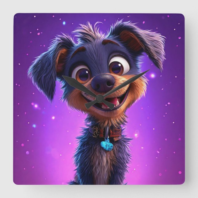 Relógio Quadrado 🐶 Presente de Decoração de Sala de Crianças Cacho (Frente)