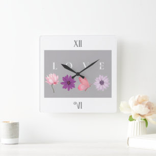 Relógio Quadrado Presente de Decoração Floral de Casa Botânica Româ