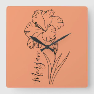 Relógio Quadrado Presente de Flor de Nascimento Gladiolus de Agosto