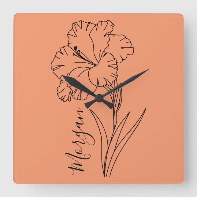 Relógio Quadrado Presente de Flor de Nascimento Gladiolus de Agosto (Frente)