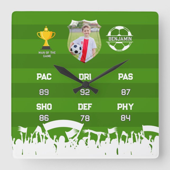 Relógio Quadrado Presente de Futebol Personalizado Para Crianças, C (Frente)