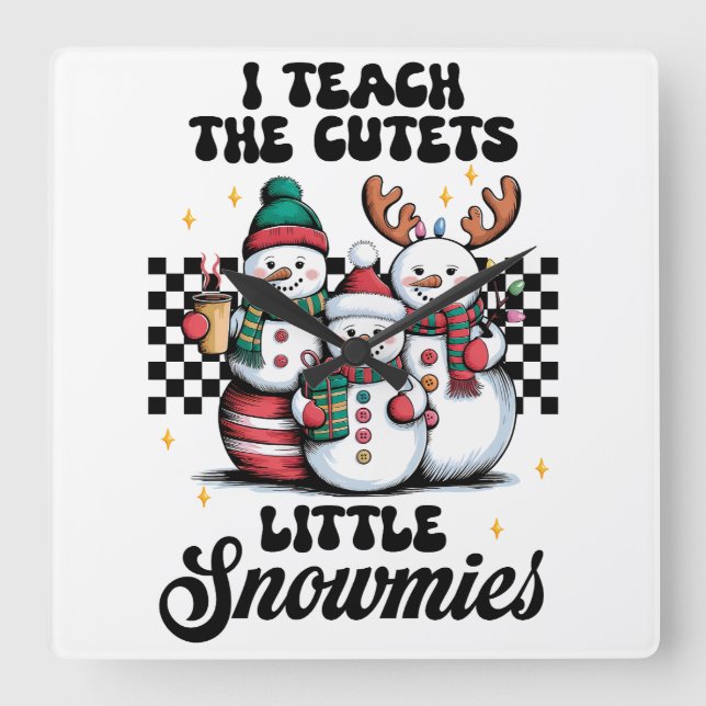 Relógio Quadrado Presente de Professor | Eu Ensino os Pequenos Snow (Frente)