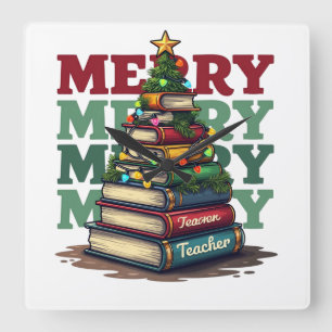 Relógio Quadrado Presente de Professor Livros de Natal para Profe