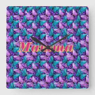Relógio Quadrado Presente floral de borboleta personalizado e custo