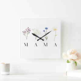 Relógio Quadrado Presente Floral Mama para o Dia das Mães ou Aniver