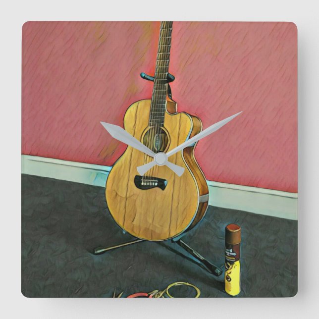 Relógio Quadrado Presente para guitarrista músico (Frente)