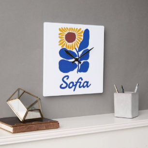 Relógio Quadrado Presente Personalizado com Nome Floral Retro Perso