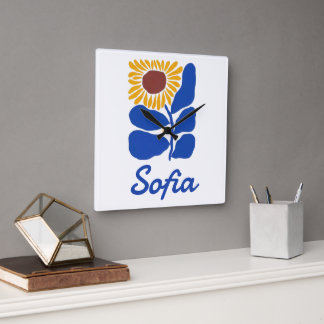 Relógio Quadrado Presente Personalizado com Nome Floral Retro Perso