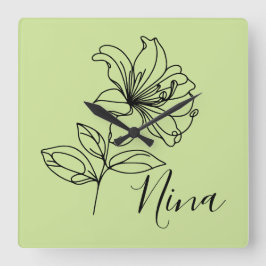 Relógio Quadrado Presente Personalizado da Flor de Nascimento Junho