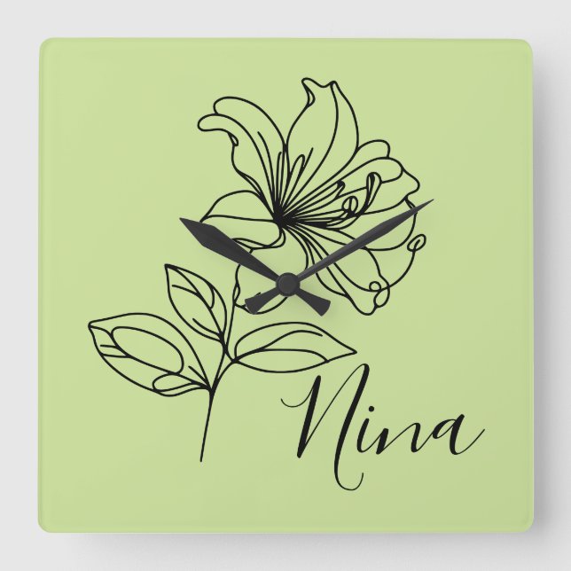 Relógio Quadrado Presente Personalizado da Flor de Nascimento Junho (Frente)